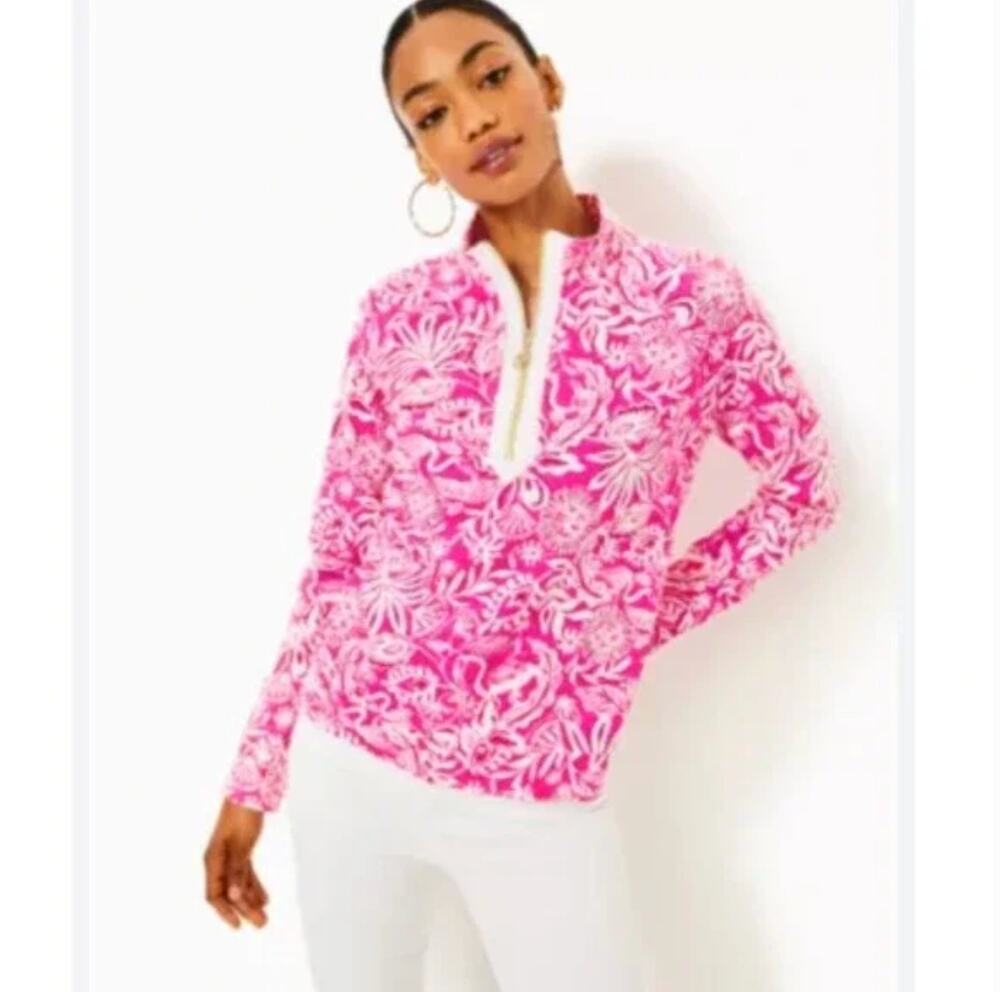 Lilly Pulitzer Ashlee Zip Pullover XL  NWOT Passion Pink Sweatshirt Top Floral